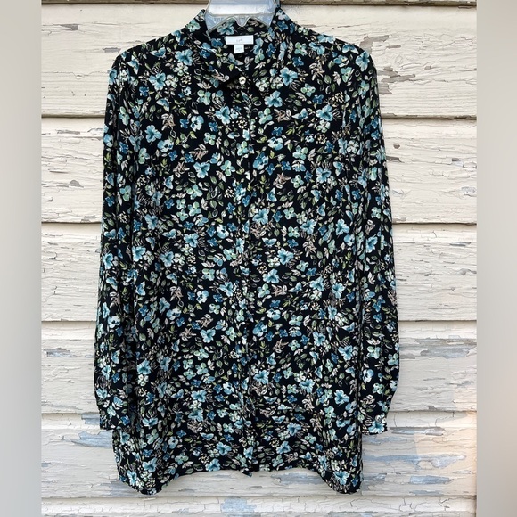 J Jill Ditsy Floral Button-Down Long-Sleeve Feminine Blouse Top Tunic S - Picture 2 of 8
